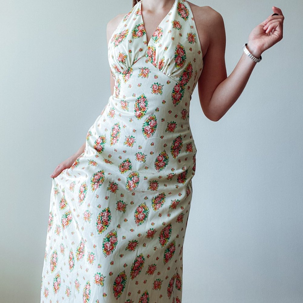 VINTAGE XS HALTER TOP MAXI DRESS WITH BOLERO TOP - Picture 9 of 9